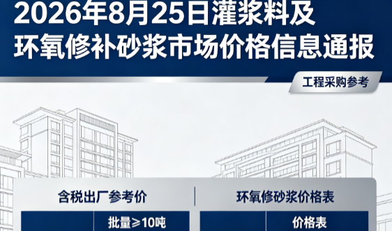 仙居2026年8月25日灌浆料及环氧修补砂浆市场价格信息通报